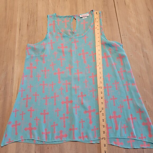Reina‎ Made in USA Flowing Sheer Shiffon Top Size M Crosses Cross - Picture 5 of 8